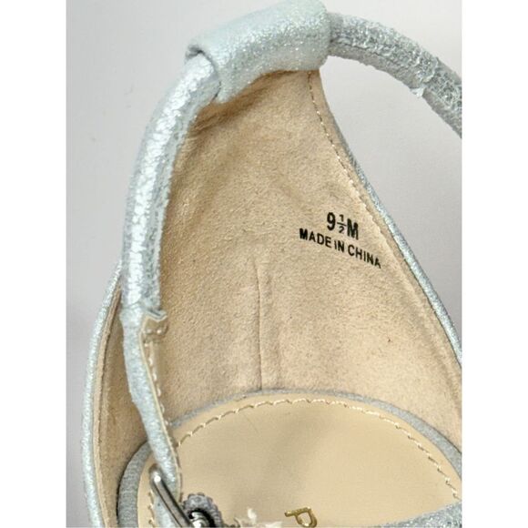 Pelle Moda Gillian Sandal 9.5 Silver Metallic Suede Open Toe Ankle Strap Heel - Picture 12 of 13